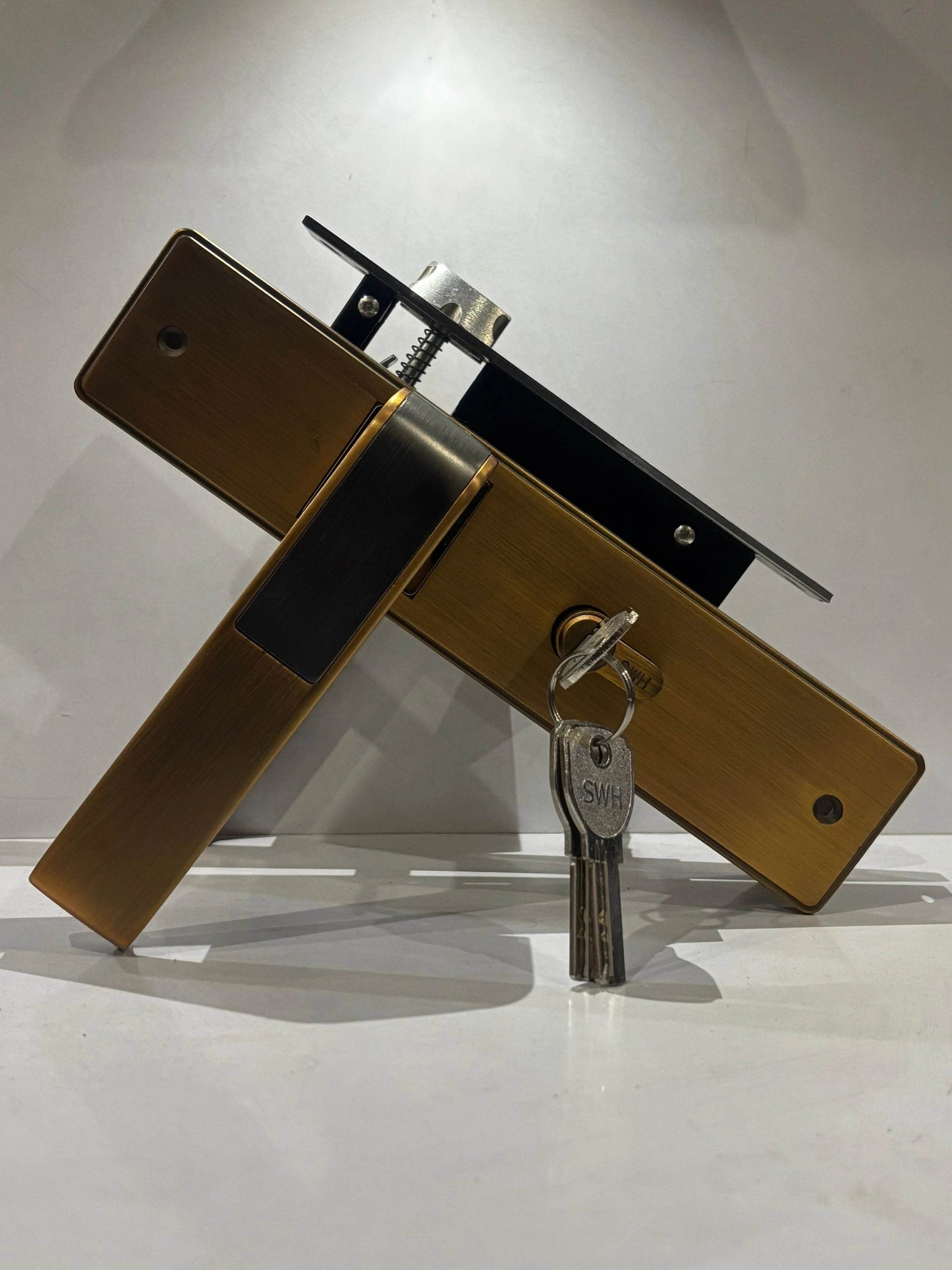 Modern Two-Tone Door Handle with Polished Brass & Gunmetal Finish - Auzaar Khana